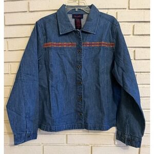 Denim & Company Size Large Denim Jacket Embroidery Details on Front & Back NWOT